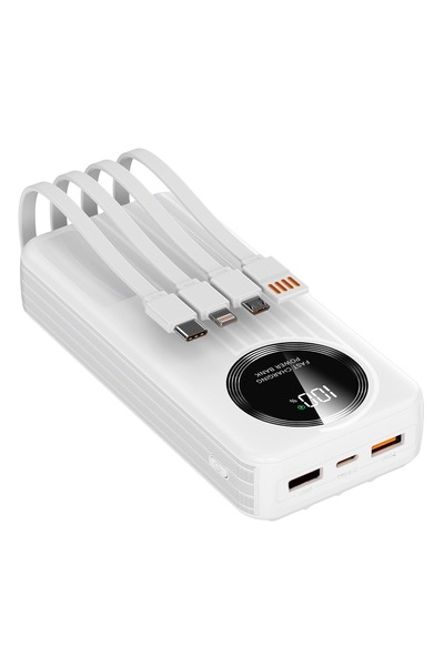 Midcom S-link IP-G220 20000mAh PD20W+QC3.0 Dahili Kablolu Beyaz LCD Taşınabilir Pil Şarj Cihazı Powerbank