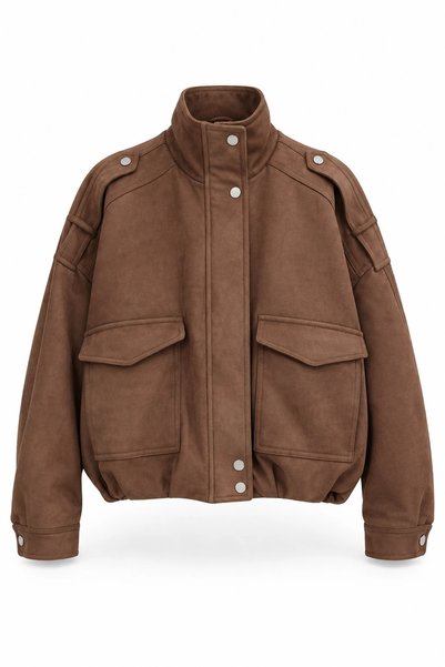 Purple by Banu Camel Cep Detay Süet Bomber Ceket