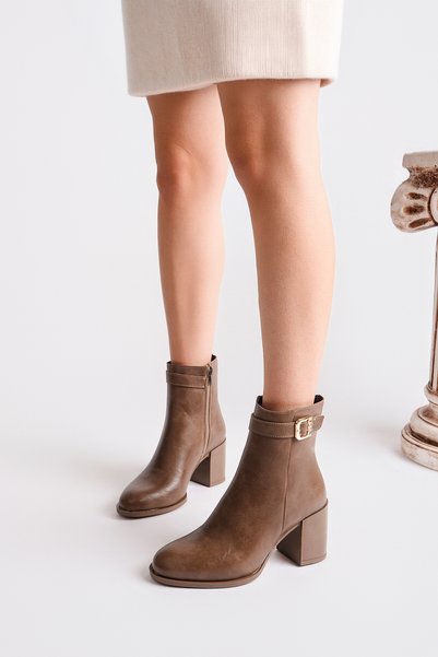 BAHRİNA Women's Mink Skin Thermo Rubber Sole Stone Buckle Boots