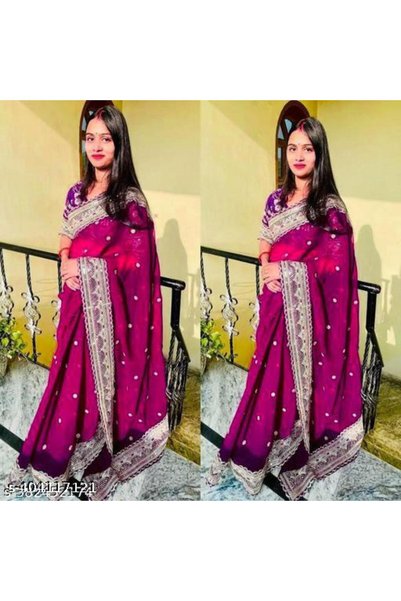 Generic Brand Women's Georgette Pink Ethnic Pattern Bollywood Style Saree wit...