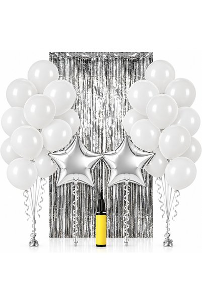 genaja Set decorativ pentru petrecere cu 20 baloane albe, 2 baloane stea argi...