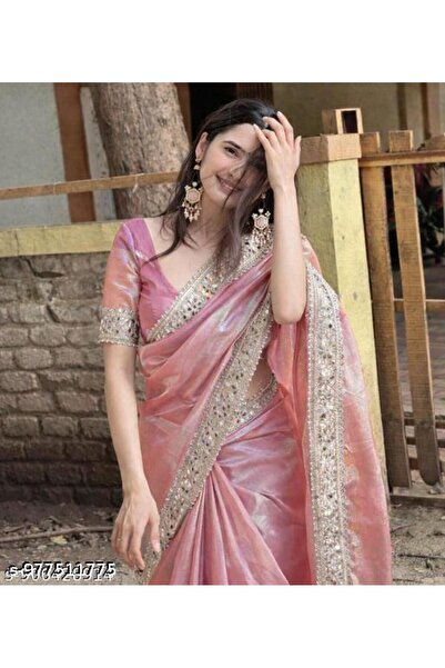 Generic Brand Trending Two Tone Pink Net Saree with Heavy Sequence Work and F...