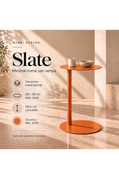 Slate Metal C Sehpa Modern Tasarım Elips Tablalı Minimalist Koltuk Yanı Sehpa