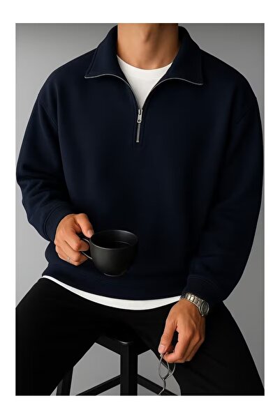 ZİYMO Men's Half Zippered Standing Collar Sweatshirt