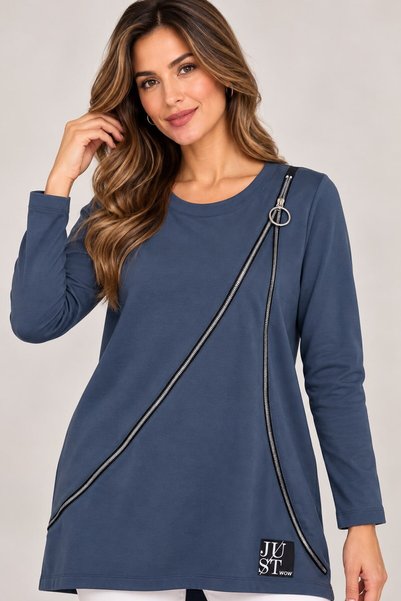 MAMAYAGA Women's Crew Neck Long Sleeve Sporty Stylish Zipper Detailed Design ...
