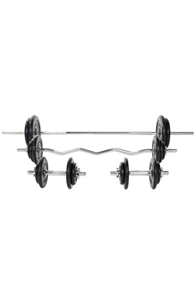 Gorilla Sports Set complet, discuri 108 kg, 2 bare gantere, 2 bare lungi