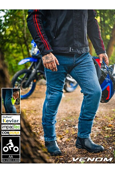 VENOM Motorcycle Pants Blue Protected Kevlar Lycra Jeans Biker Trousers