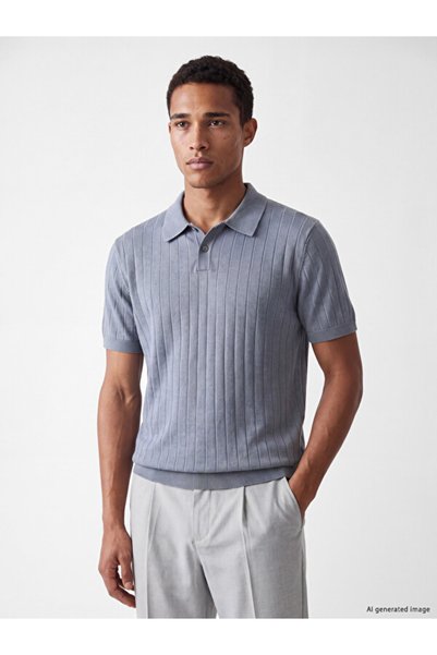LC Waikiki Tricou din tricotaje pentru bărbați, cu guler tip Roba, cu nervuri...