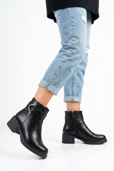 Moda Pie Merlosev Side Buckle Women's Boots Black Leather