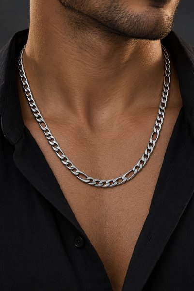 laria jewelry Silver Color Gourmet Chain Steel Necklace