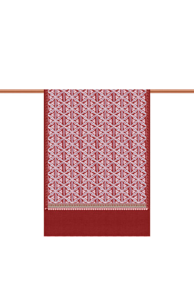 Bursa İpek Burgundy Fully Embroidered Suzani Wool Shawl