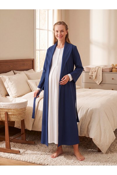 Lohussa New Season Navy Blue Shawl Collar Winter Full Length Breastfeeding Co...