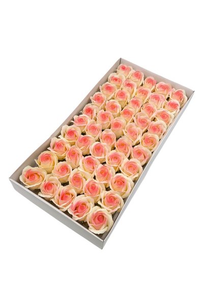Ambalaje Flori Online Set of 50 Real Touch Scented Soap Roses Coral Cream Tip