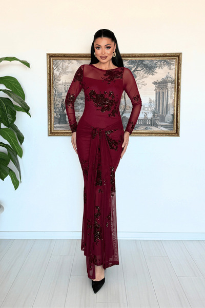 giyimmasalı Rochie de designer din țesătură de tul cu sclipici și legătură fr...