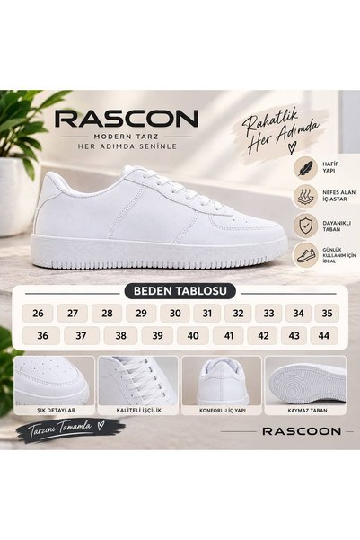 KANTEX Unisex Erkek Kadın Spor Sneaker Ayakkabı BEYAZ-BEYAZ RCN-999