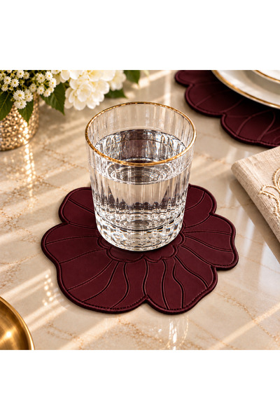 2Ddesign 2 Adet Papatya Desenli Nakışlı Suni Deri Bardak Altlığı 14x14 cm – Ş...