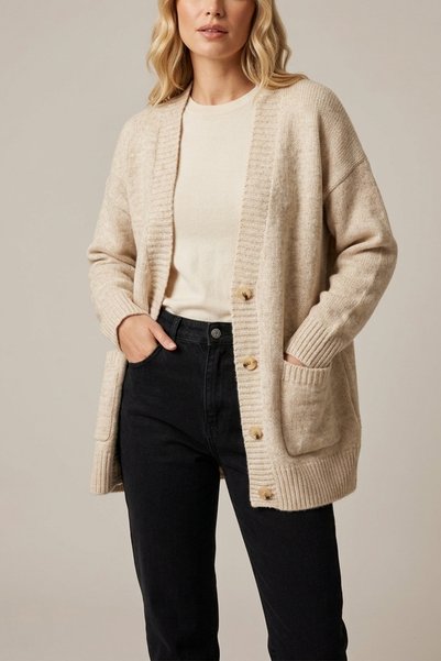 mefru Cardigan de damă, supradimensionat, cu mânecă lungă, cu buzunare cu nas...