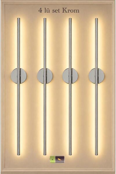 Betül Home Design Krom Kaplamalı Gün Işığı 70 cm Led Duvar Aplik 4 Adet Tekli...