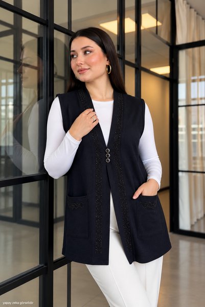 ModaPlaza Women's Stoned Buttoned Vest