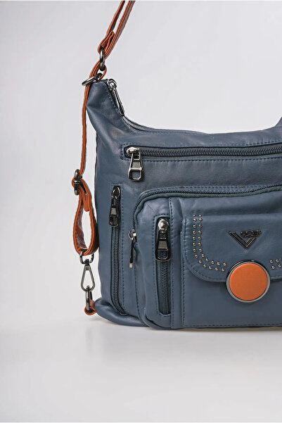 ÇÇS Geantă de umăr și crossbody pentru femei, cu multiple compartimente, cu fermoar, cu aspect de piele moale și curea reglabilă, albastru 18390