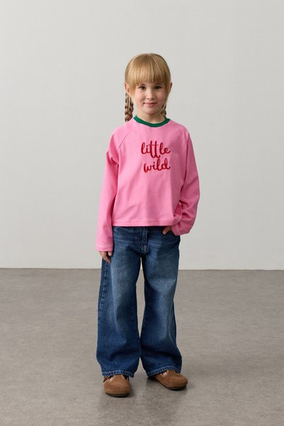 Fahhar Kids Tricou brodat cu mânecă lungă roz
