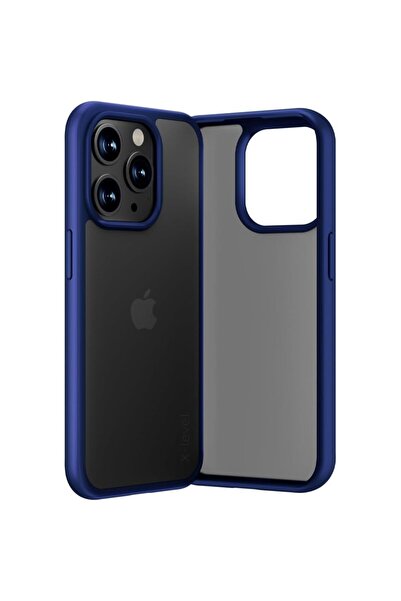 Joyshell Брониран калъф, съвместим с iPhone 15 Plus - Син кант, матиран прозр...