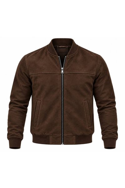 BASEL.CO Basic Bomber College Transitional Suede Jacket