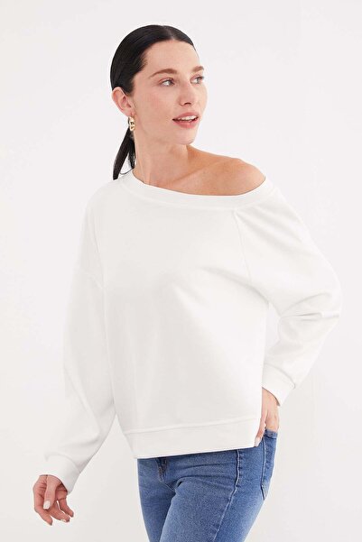 Fulla Moda Βασική μπλούζα με λαιμόκοψη καγιάκ και μανίκι νυχτερίδα, από ύφασμ...