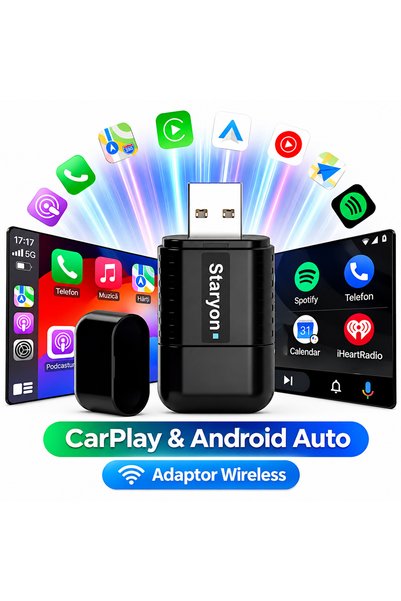 Staryon Adaptor wireless CarPlay și Android Auto Mini, WiFi 5G, Bluetooth 5.0...