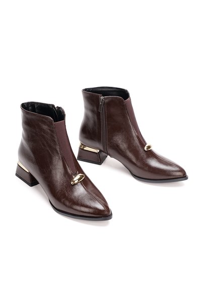 nhtshoes Zippered Elastic Short Heeled Women's Boots with Gold Accessories