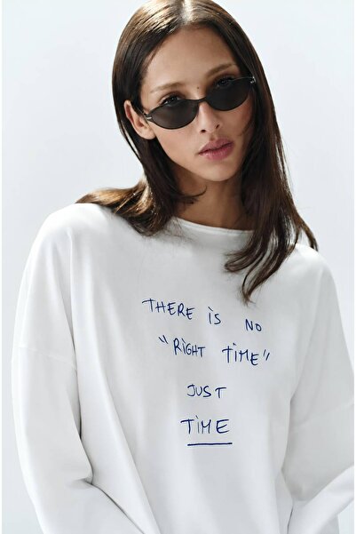 Hira Online White Just Time Written Long Sleeve Back Printed T-Shirt