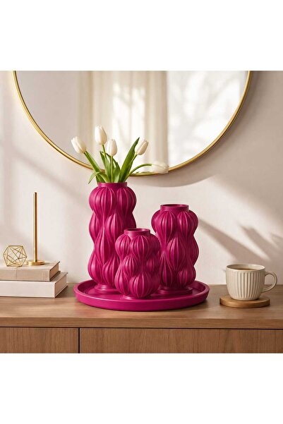 VARKAL Set de 3 vaze decorative Pinterest în stil nordic (CULOARE FUCHIA)
