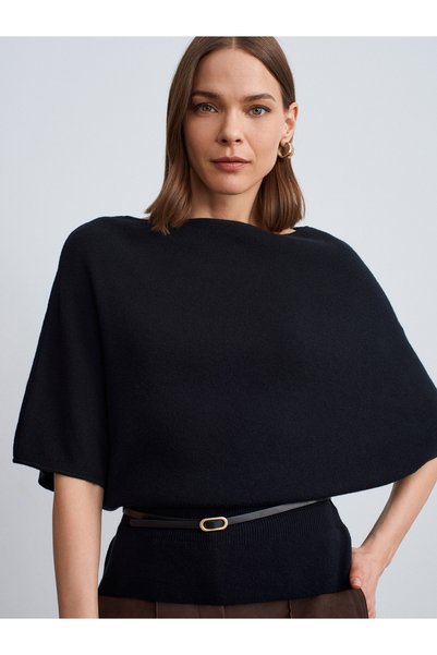 Dilvin Wool Blend Belted Boat Neck Sweater