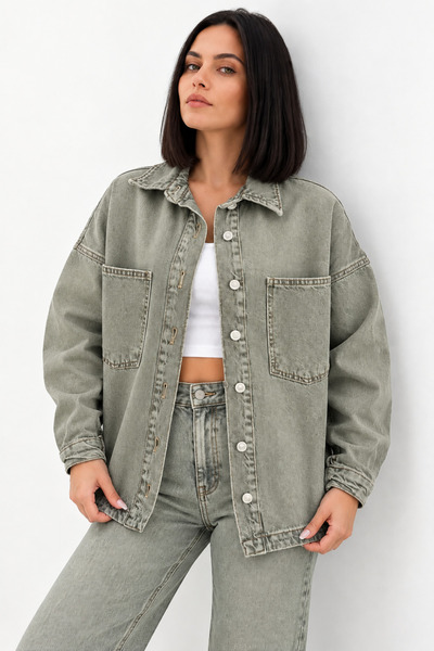 XRAY JEANS Women's Buttoned Casual Khaki Denim Jacket