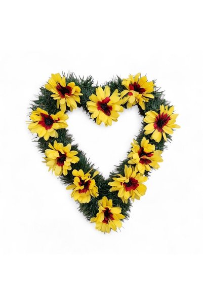 fara marca Coroană funerară artificială în formă de inimă cu flori galbene