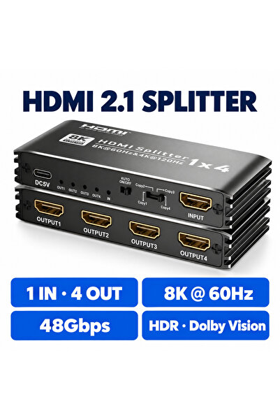 Staryon Splitter HDMI 2.1 8K 1x4 Staryon, 1 Intrare 4 Ieșiri, Distribuitor de...