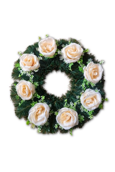 fara marca Coroană funerară artificială cu 8 trandafiri crem