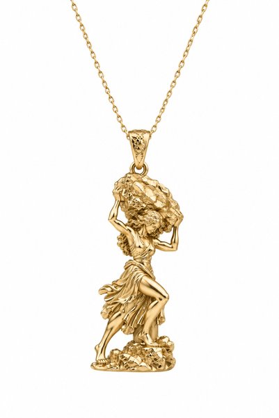 Coy Diamond 925 Ayar Gümüş Gold Atlas Model Kadın Kolye, Mitolojik Kadın Figü...