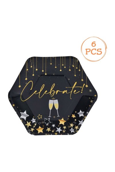 OEM Farfurii de Petrecere din Carton Negre cu Folie Aurie "Happy New Year" 18...