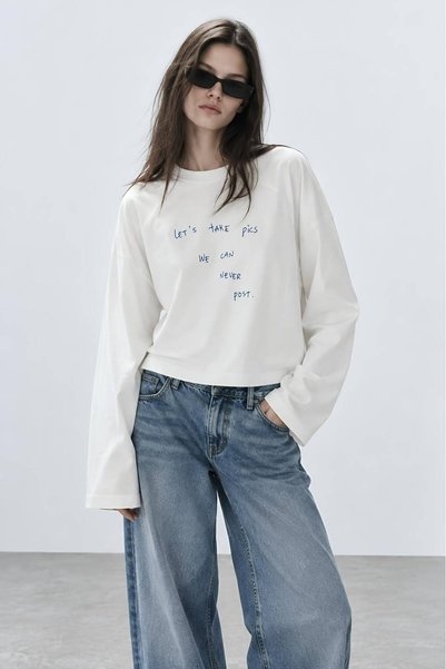 Hira Online White Thomas Lelu Long Sleeve T-Shirt Suitable for Tesettüre