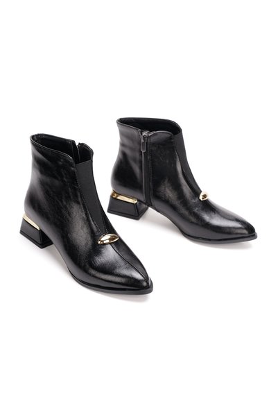 nhtshoes Дамски боти с цип, еластични, на нисък ток, със златни аксесоари