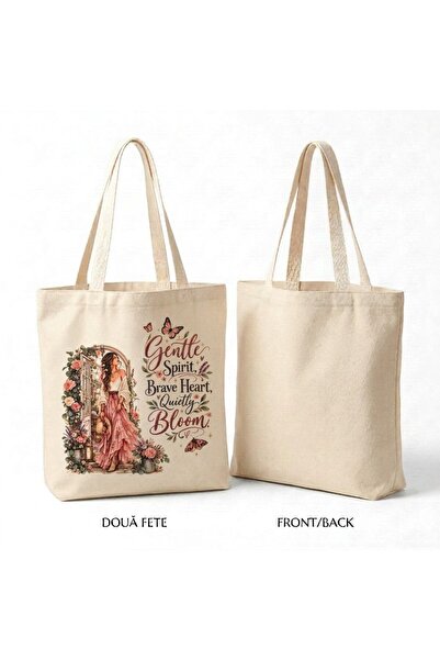 OEM Canvas Tote Bag with Zippered – Gentle Spirit Brave Heart Quietly Bloom –...