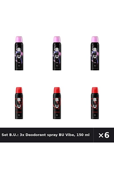 B.U. Set B.U.: 3x Deodorant spray BU Vibe, 150 ml + Deodorant spray BU Heartb...