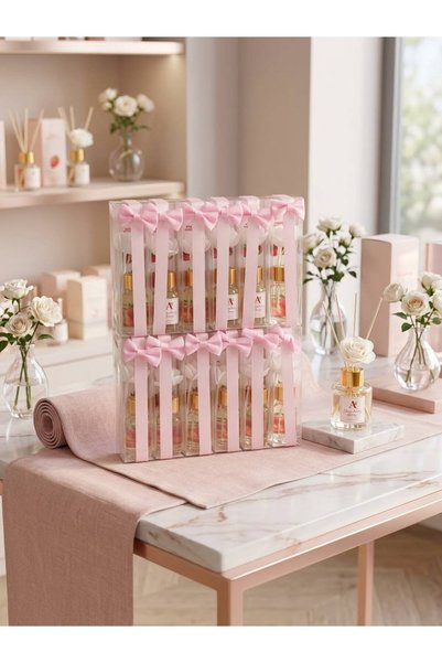 GIFT توزيعات فواحه أنيقه مع تنسيق شريطه بل اللون الوردي-12 قطعه