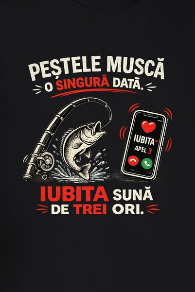 Amprenta Divertis Tricou cu Mânecă Lungă Unisex „Peștele Mușcă o Singură Dată...