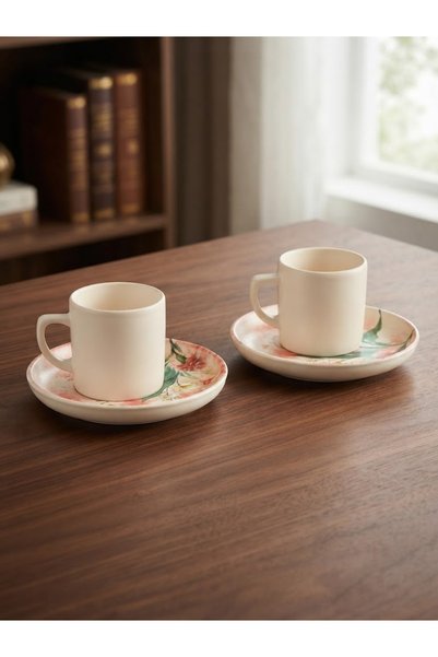 Elista Nostalgic Motif Coffee Cup and Saucer Set for 2 People