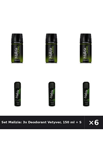 Malizia Set Malizia: 3x Deodorant Vetyver, 150 ml + Spuma de ras UOMO 300ml