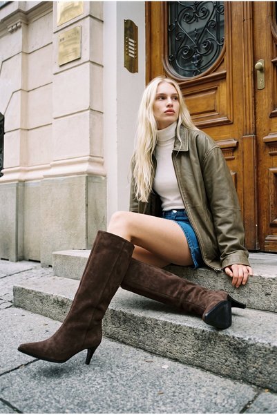 DESPİNA Angel Women's Pointed Toe Slim Comfortable Heeled Below the Knee Long Boots