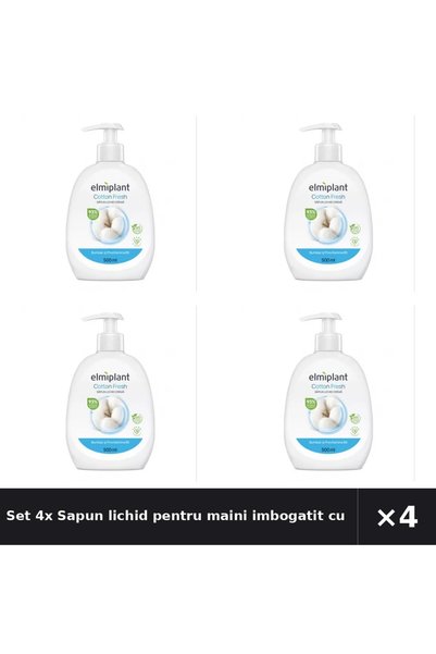 ELMIPLANT Set 4x Sapun lichid pentru maini imbogatit cu lapte de bumbac, 500 ml,