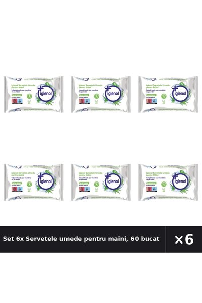 Igienol Set 6x Servetele umede pentru maini, 60 bucati, Aloe Vera,